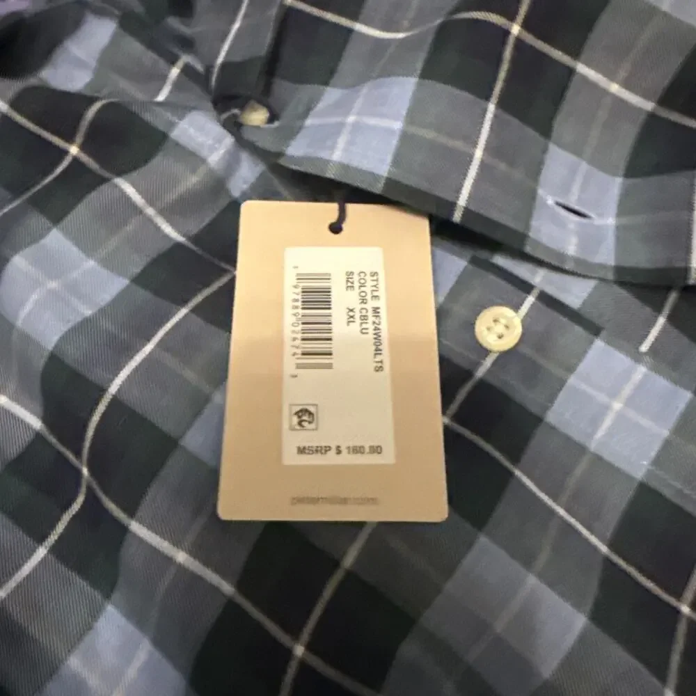 PETER MILLAR Mens XXL Langley Cotton Sport Shirt Cottage Blue Plaid $160 - Picture 3 of 5